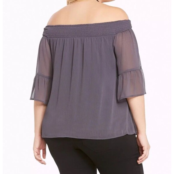 NWT Torrid 4X/26 Plus Size Off-Shoulder Smocked Chiffon Bell Sleeve Top - Picture 5 of 5